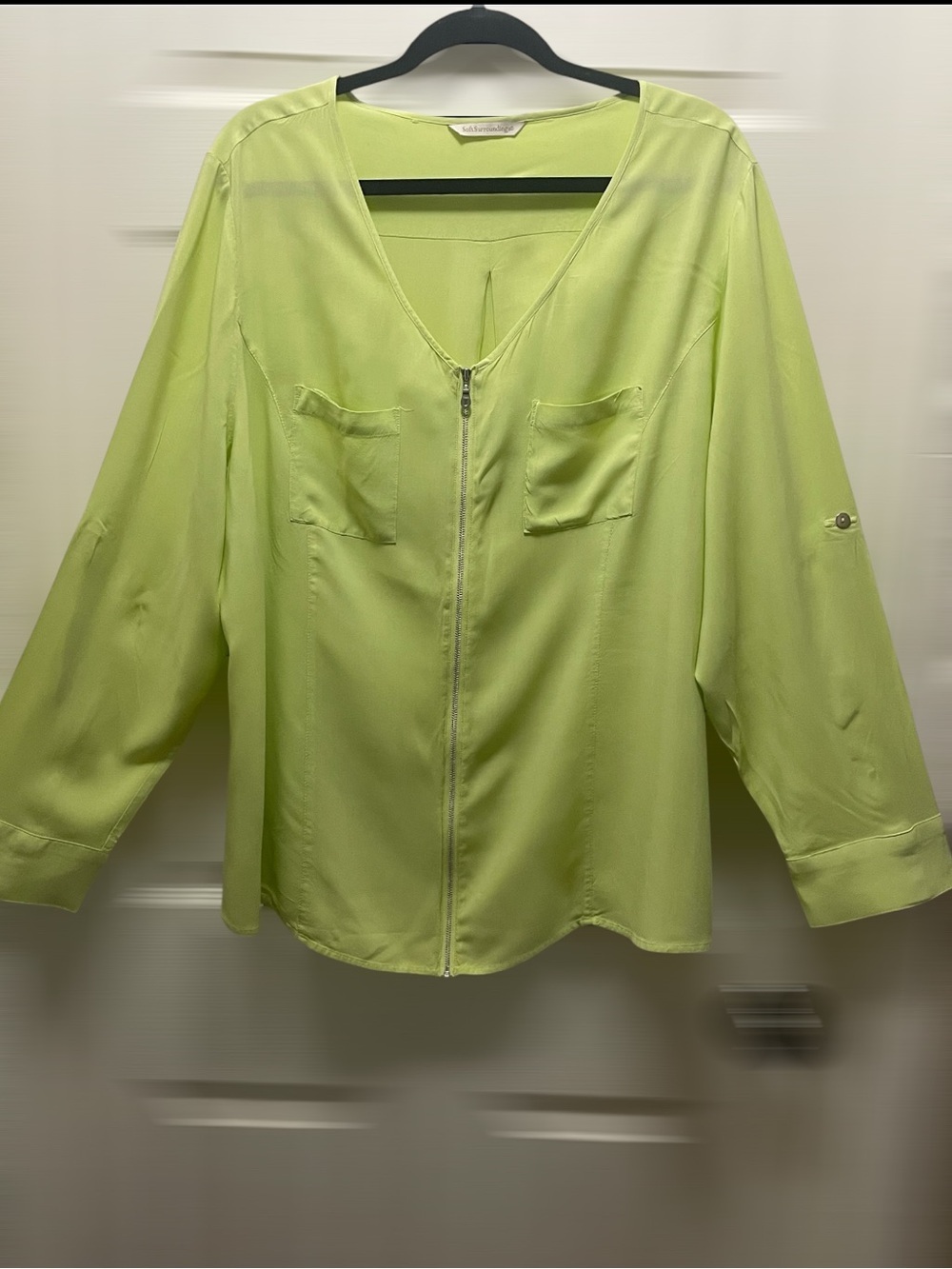 Soft Surroundings Women's Lightweight Zip-Front Shirt- Daiquiri Green